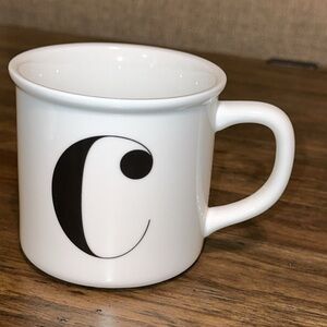 New Pottery Barn white coffee tea mug cup letter initial ‘C’ font in black